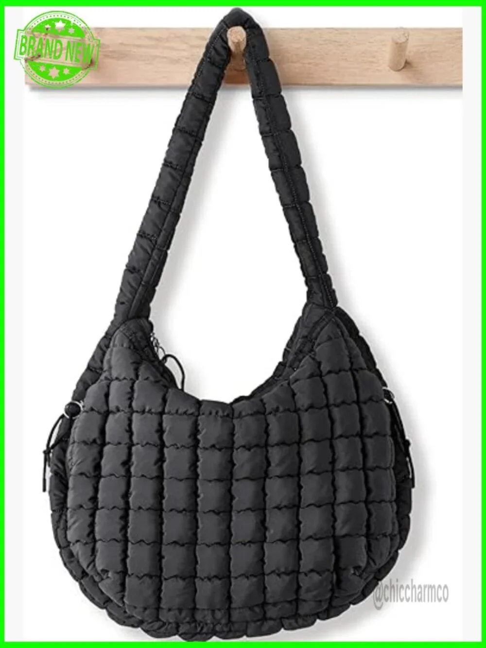 Large Quilted Puffer Tote Bag with Crossbody Strap Hobo Style